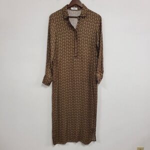 Vintage Weill Womens Long Sleeve Equestrian Chain Print Dress Size 38 US S Brown